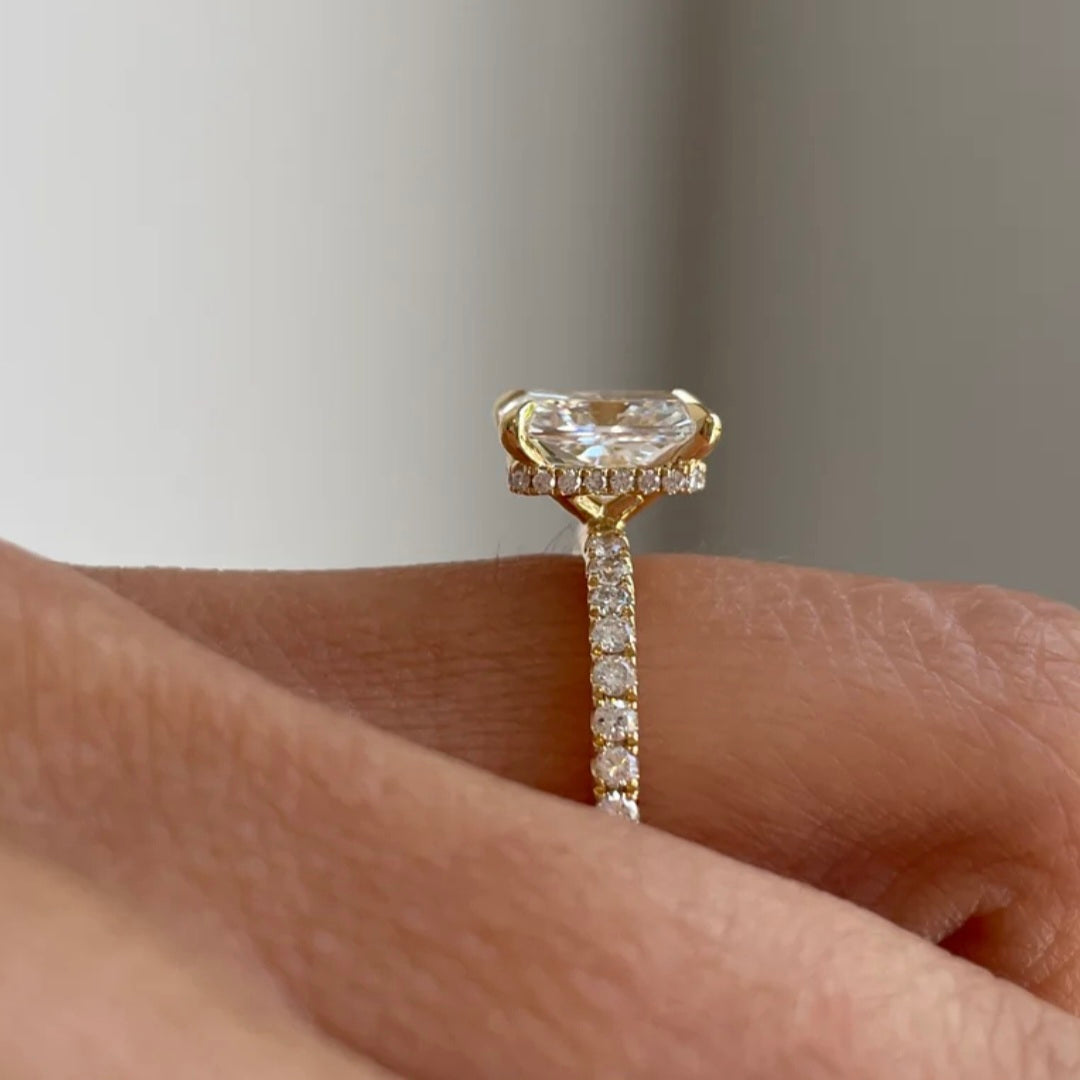 2 ct Radiant Ring with hidden halo and a pavè